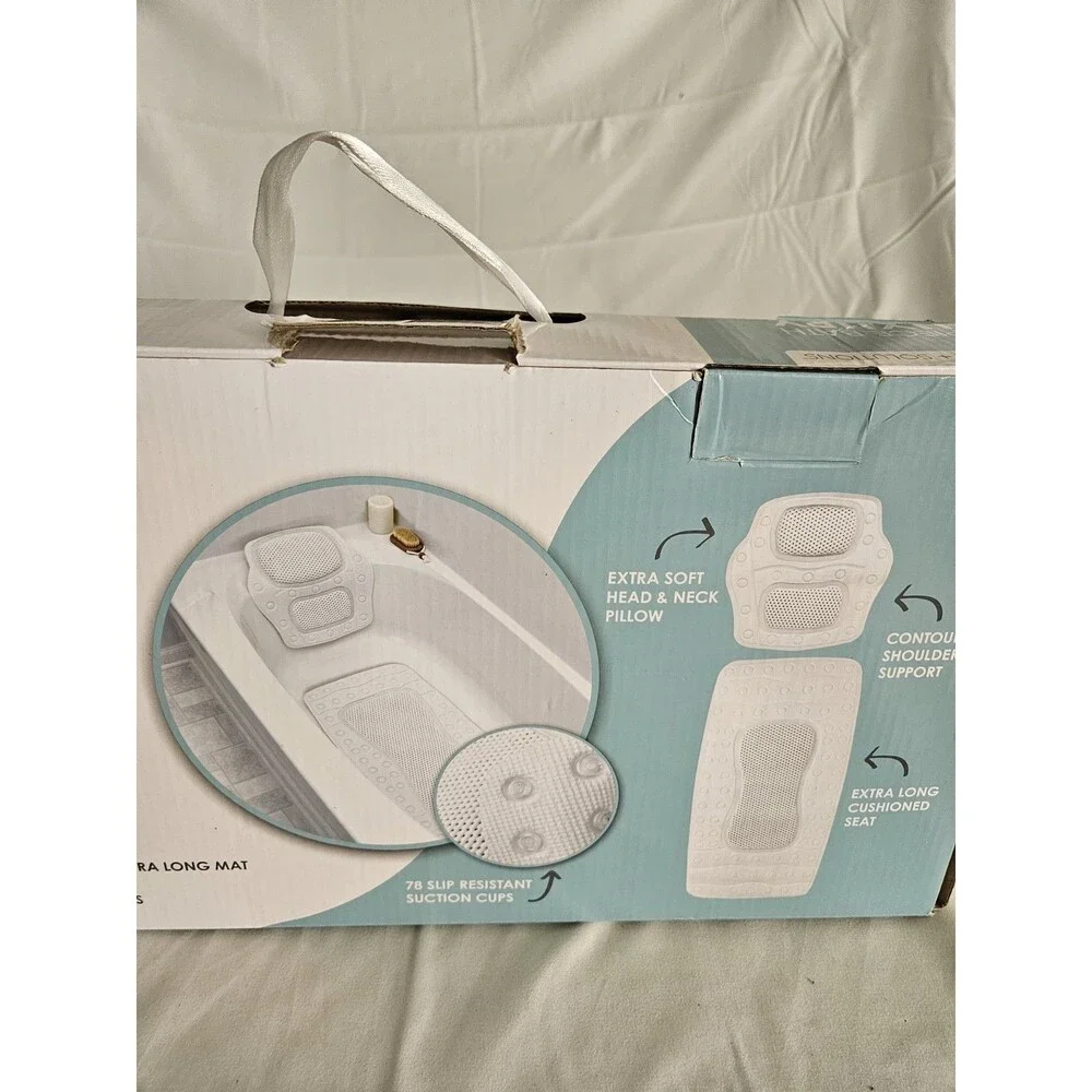 NEW Home Solutions 2-Piece White Bath Lounger Pillow Set Extra Soft Skid Resist